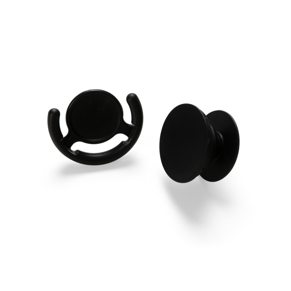 Pop socket de plástico na cor Preto, com a logo da empresa