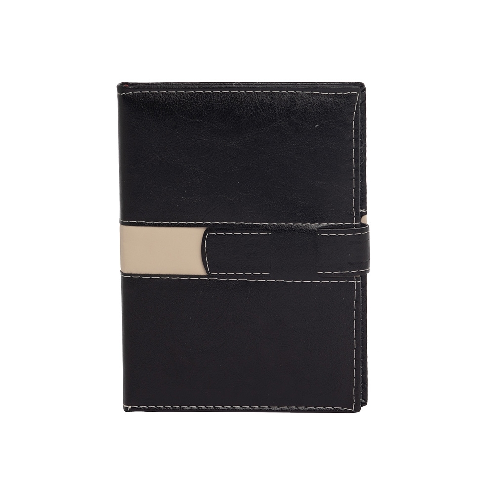 Agenda diária com capa de couro sintético e porta-caneta personalizada com a logo da empresa