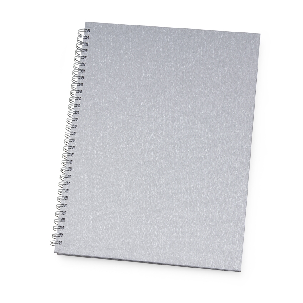 Caderno de negócios grande metalizado com espiral na cor Prata, personalizado com a logo da empresa
