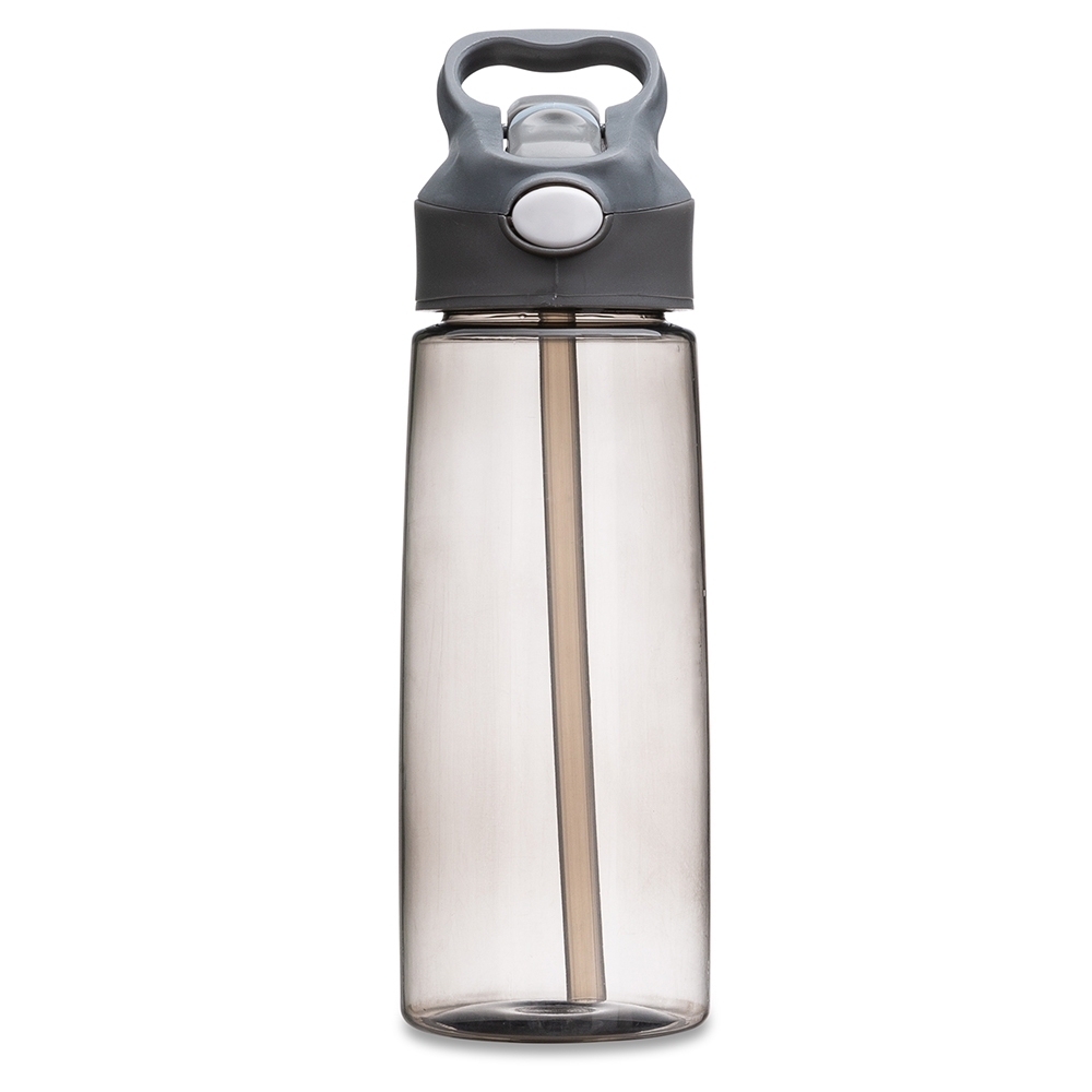 Squeeze 650 ml de plástico com acionador e alça na cor Fumê / Cinza, personalizado com a logo da empresa