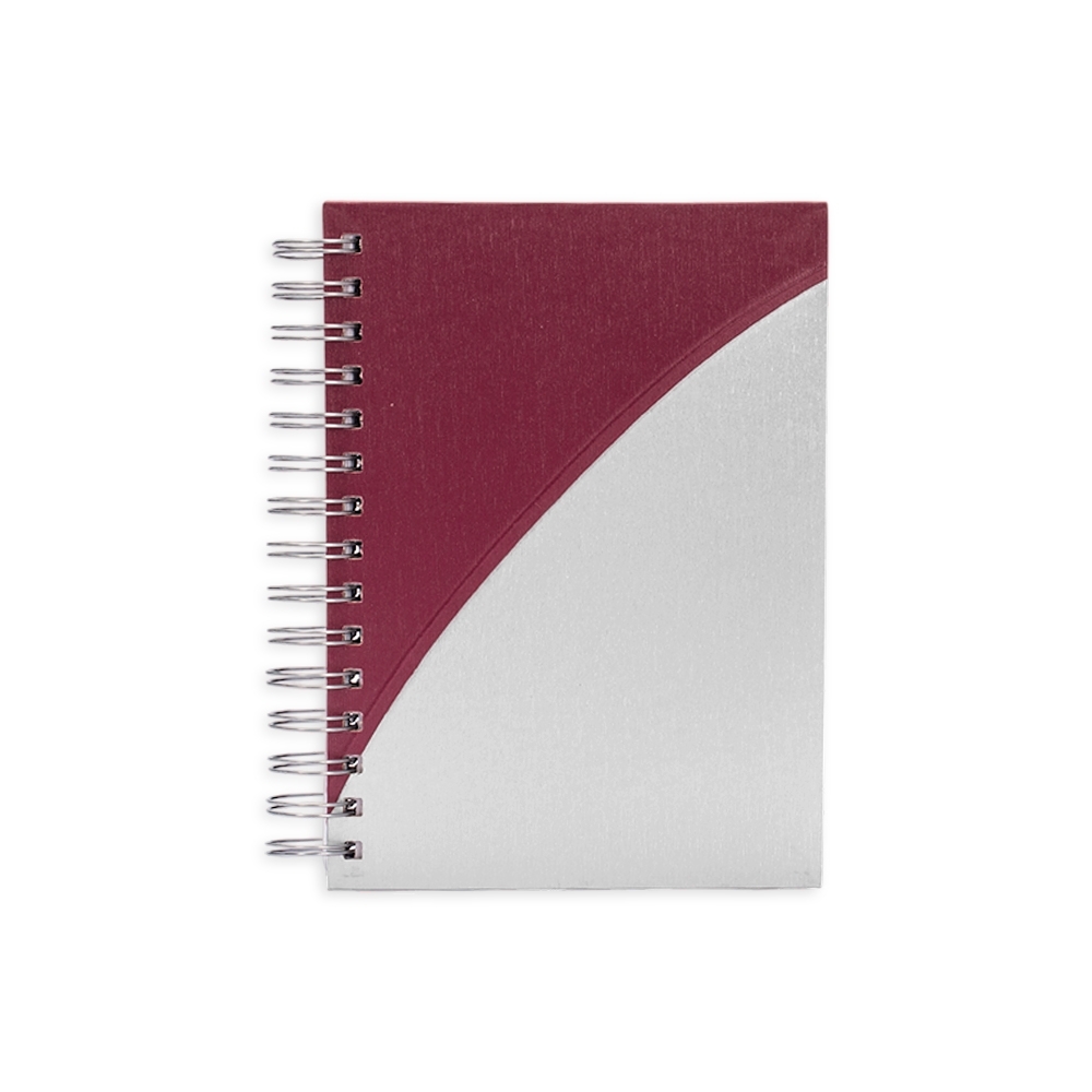 Agenda diária 2027 com espiral e capa dura em dois tons personalizada com a logo da empresa, na cor vermelho / prata