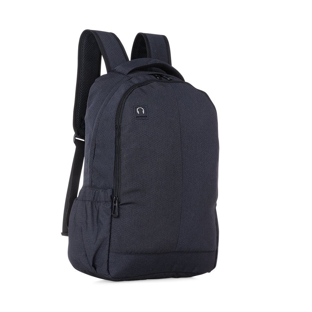 Mochila de poliéster para notebook com divisórias e bolso interno na cor Preto, personalizada com a logo da empresa
