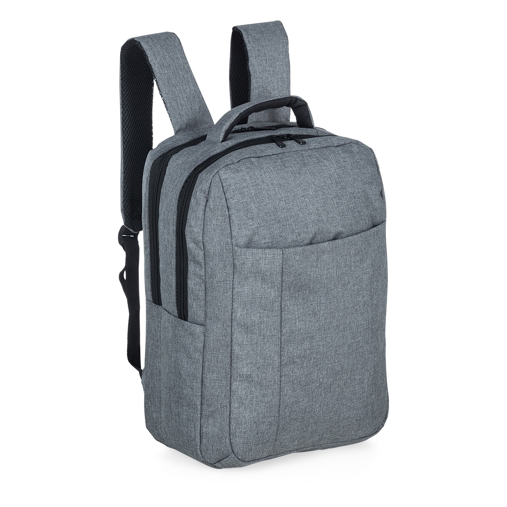 Mochila de nylon 18 litros para notebook com 2 compartimentos e zíper na cor Chumbo, personalizada com a logo da empresa