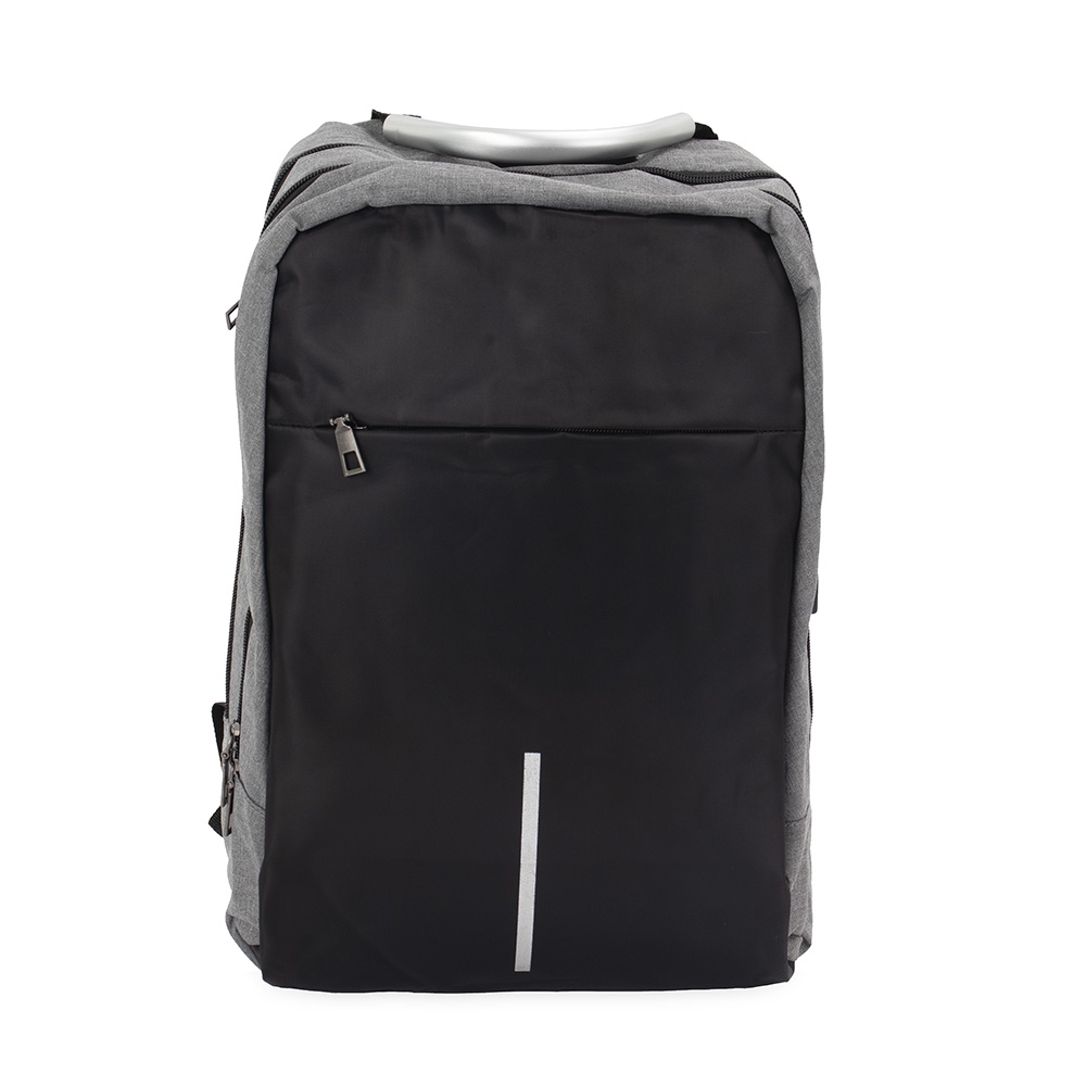 Mochila antifurto poliéster 16 litros para notebook com saída USB na cor Cinza, personalizada com a logo da empresa