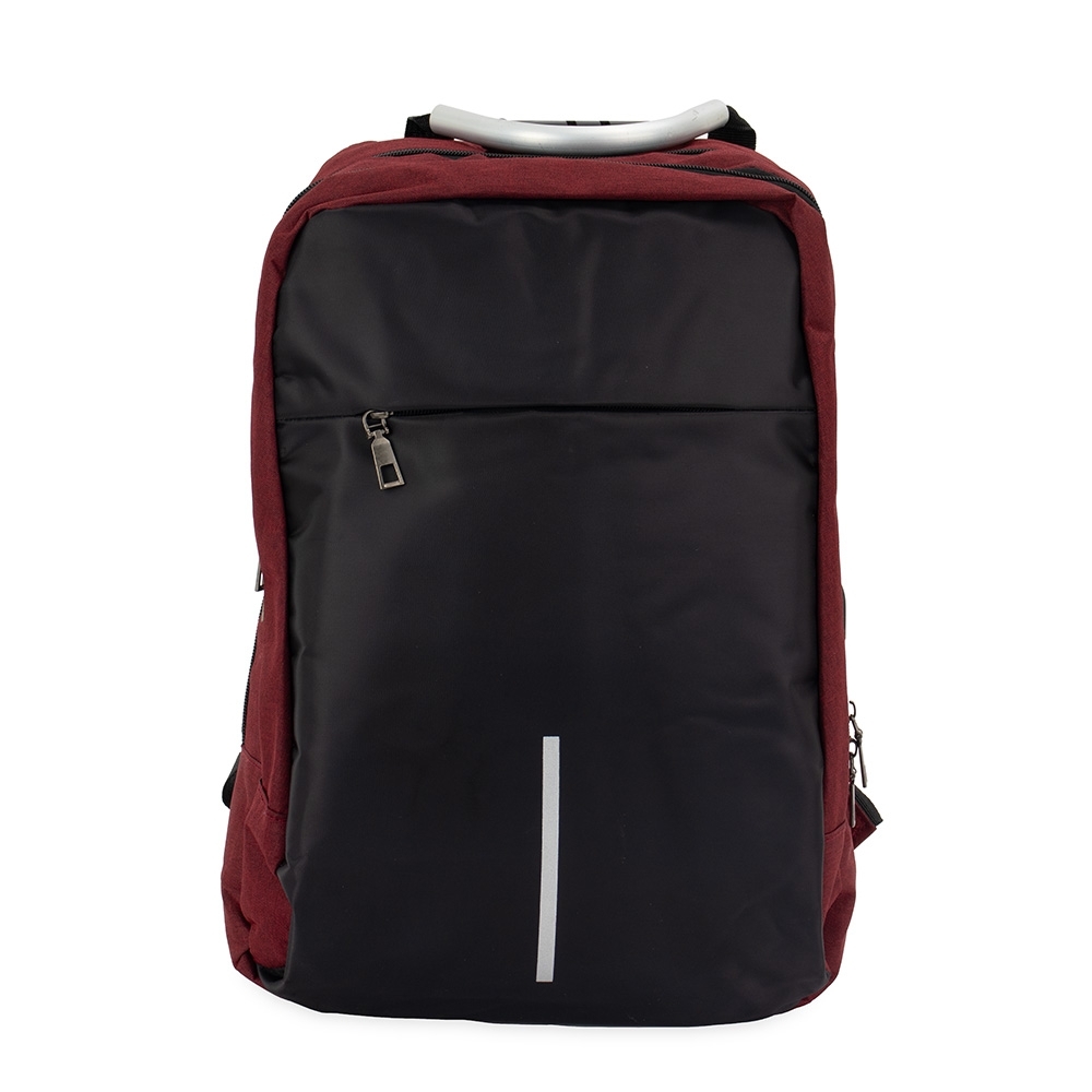 Mochila antifurto poliéster 16 litros para notebook com saída USB personalizada com a logo da empresa, na cor vermelho