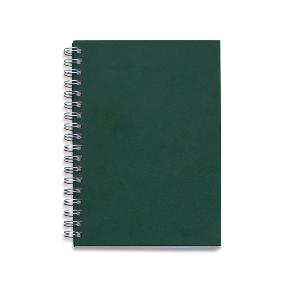 Caderno capa kraft com espiral e 98 folhas personalizado com a logo da empresa, na cor verde