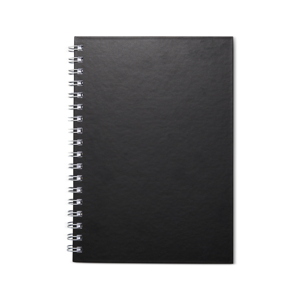 Caderno percalux emborrachado com espiral e 94 folhas na cor Preto, personalizado com a logo da empresa