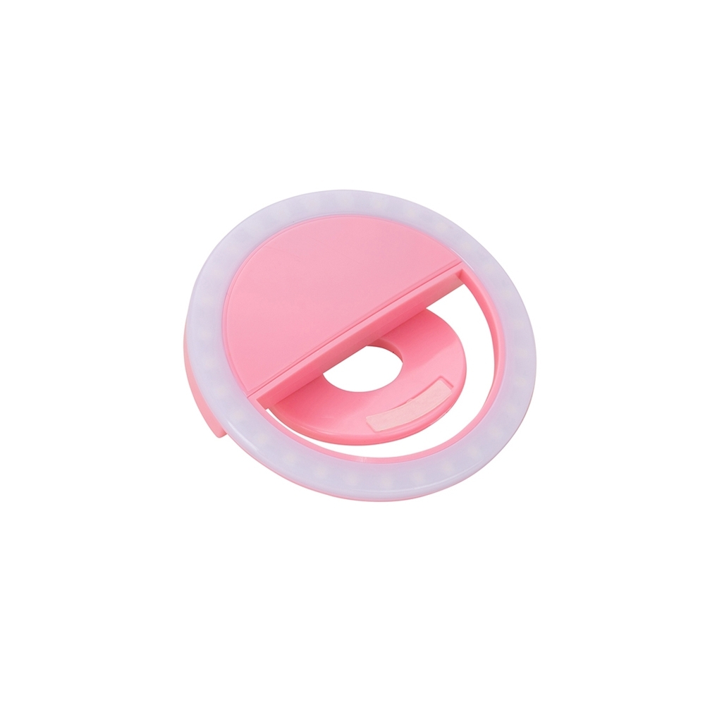 Iluminador de plástico para fotos recarregável na cor Rosa, com a logo da empresa