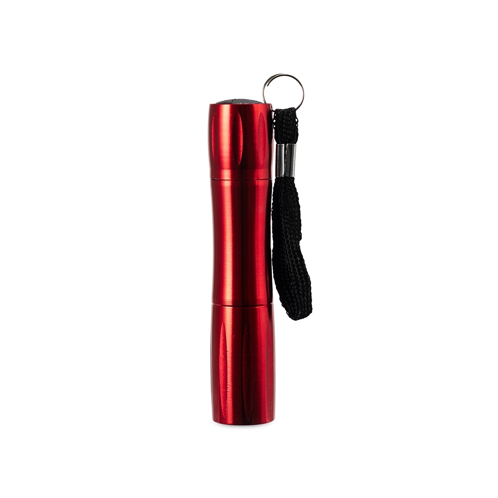 Lanterna de alumínio personalizada com a logo da empresa, na cor vermelho