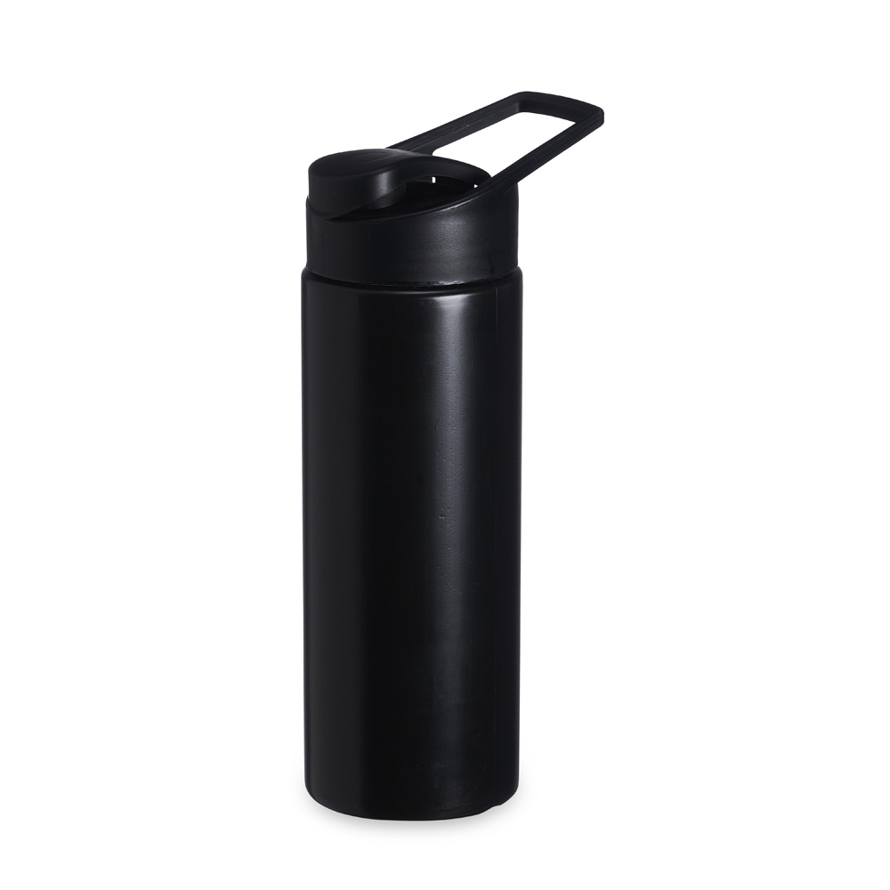 Squeeze plástico 550 ml colorido com alça e tampa protetora na cor Preto, personalizado com a logo da empresa