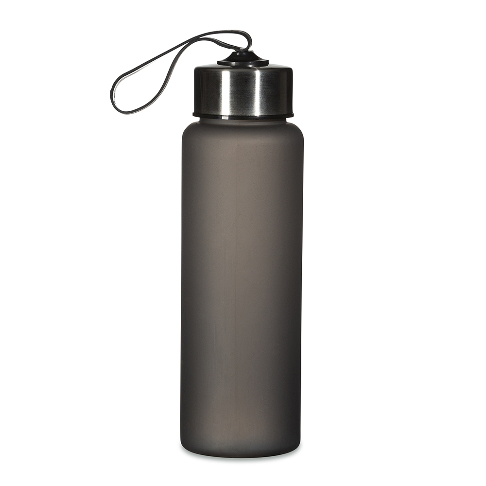 Garrafa plástica 680 ml com alça sem BPA na cor Fumê, personalizada com a logo da empresa
