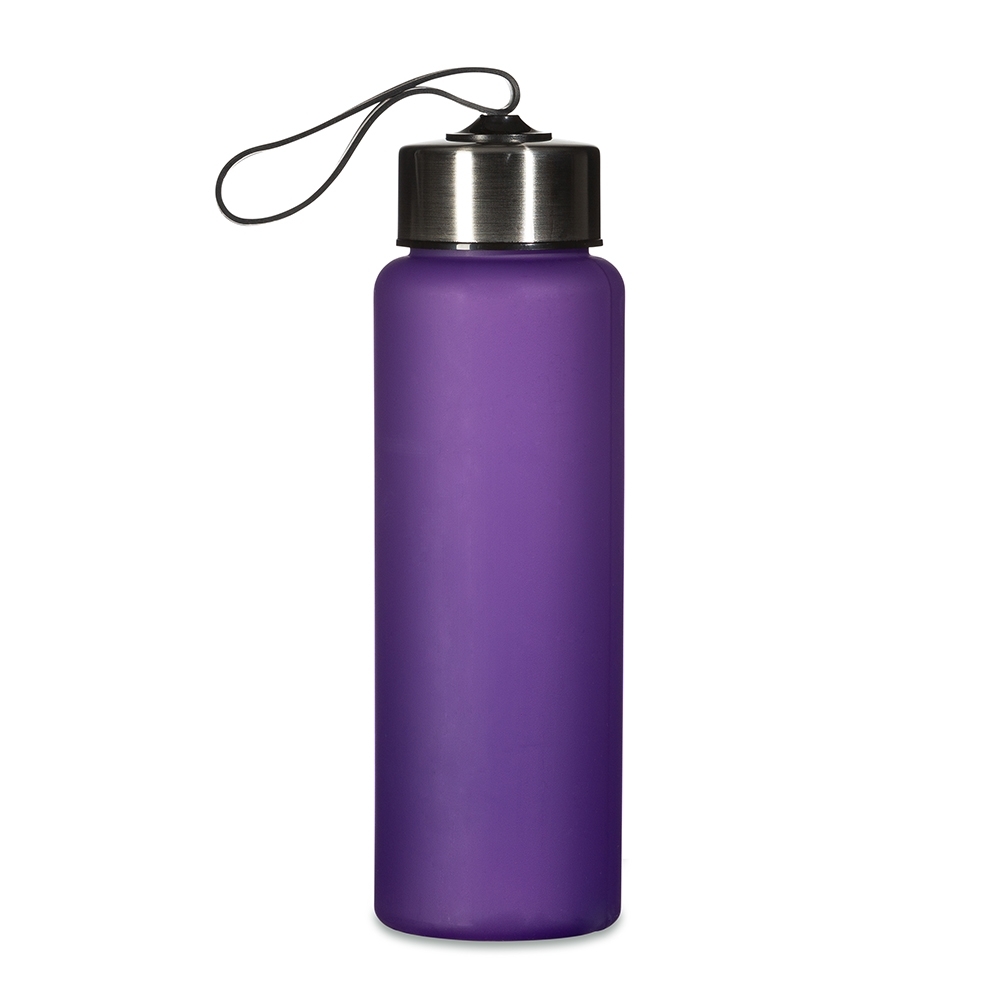 Garrafa plástica 680 ml com alça sem BPA personalizada com a logo da empresa, na cor lilás