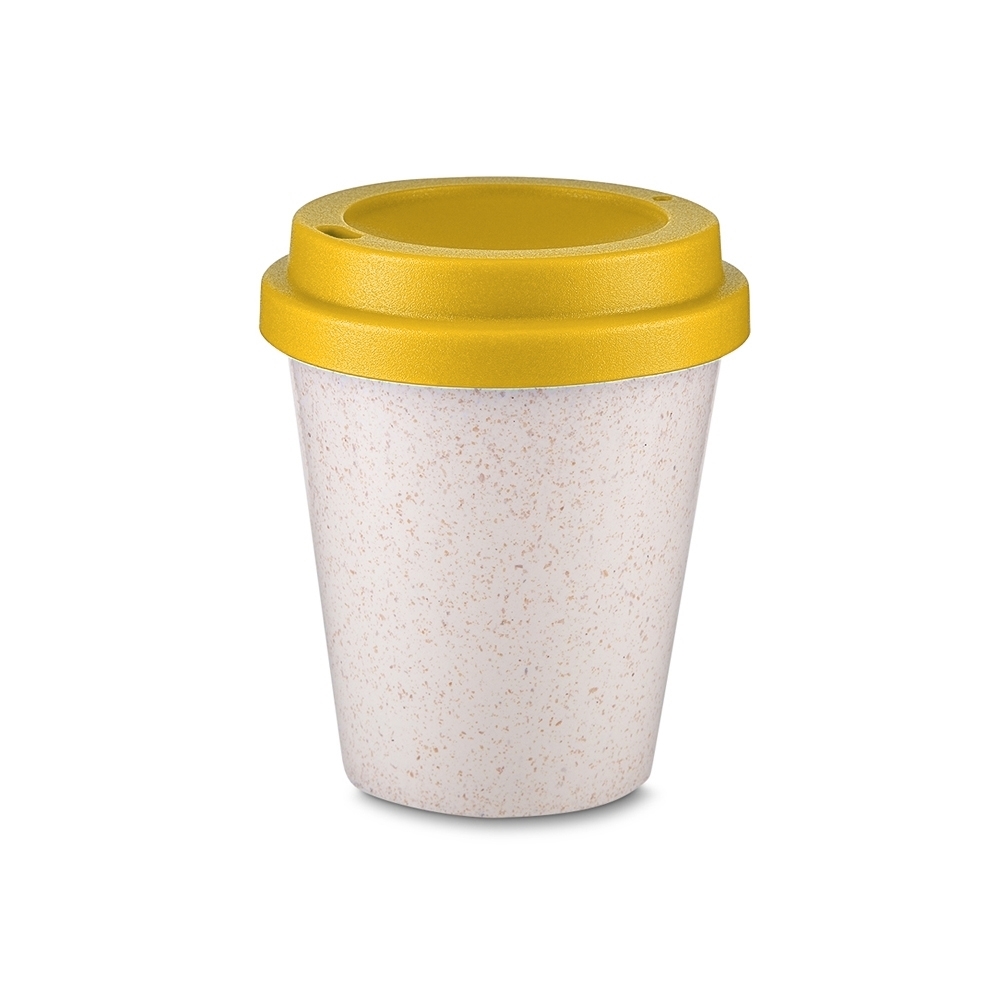 Copo de fibra de arroz 350 ml com tampa de pressão colorida personalizado com a logo da empresa