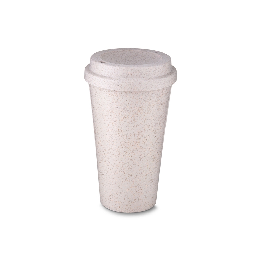 Copo de fibra de arroz com tampa 550 ml na cor Bege, personalizado com a logo da empresa