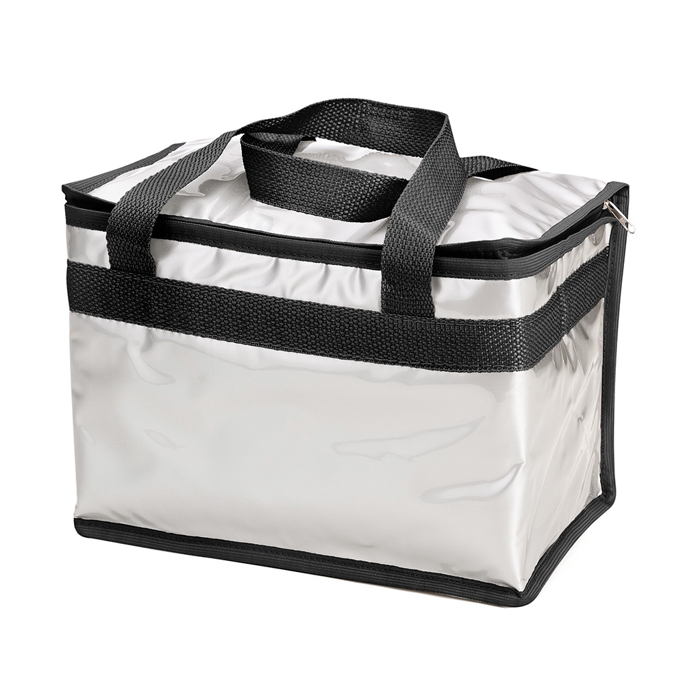 Bolsa térmica 13 litros de plástico na cor Prata, personalizada com a logo da empresa