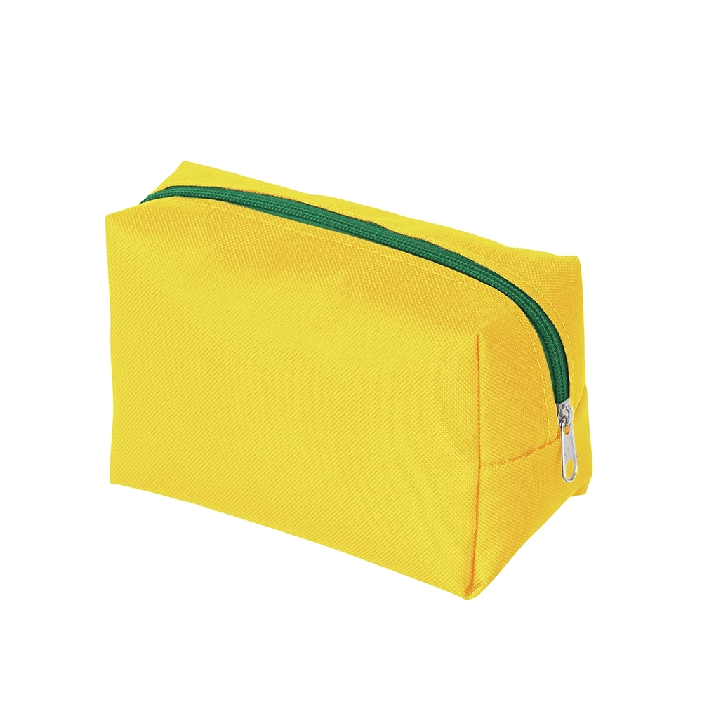 Necessaire em nylon personalizada com a logo da empresa, na cor amarelo / verde