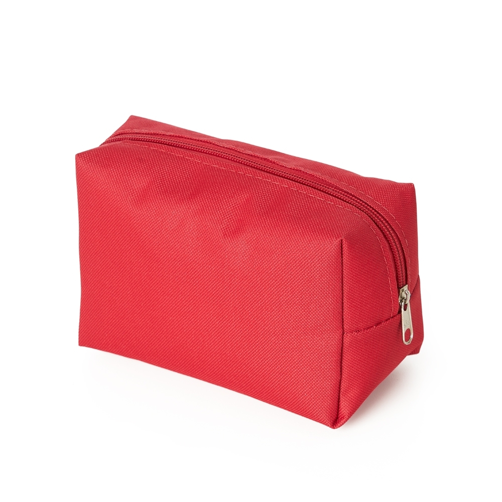 Necessaire em nylon personalizada com a logo da empresa, na cor vermelho