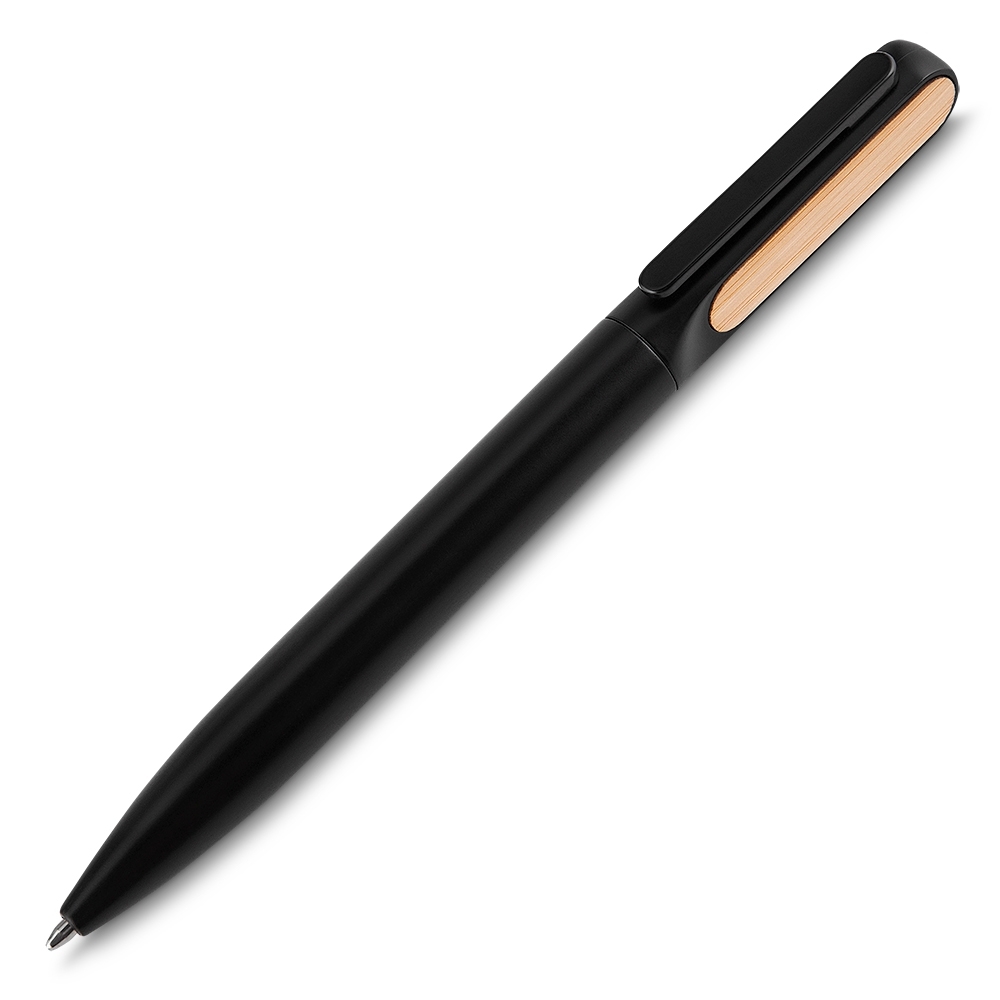 Caneta de metal com detalhe bambu com estojo