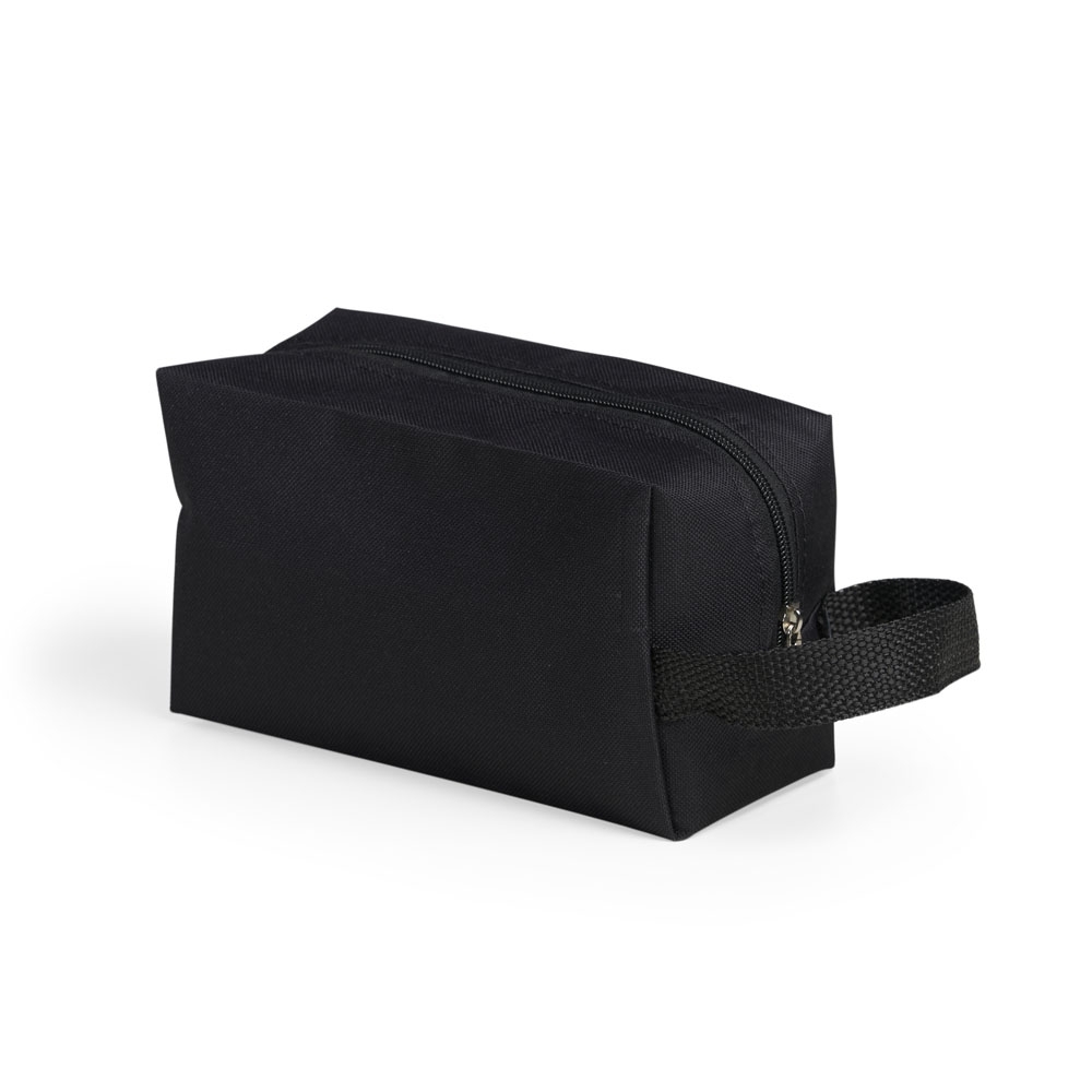 Nécessaire de nylon (12 x 18,5 x 8,5 cm) na cor Preto, personalizada com a logo da empresa