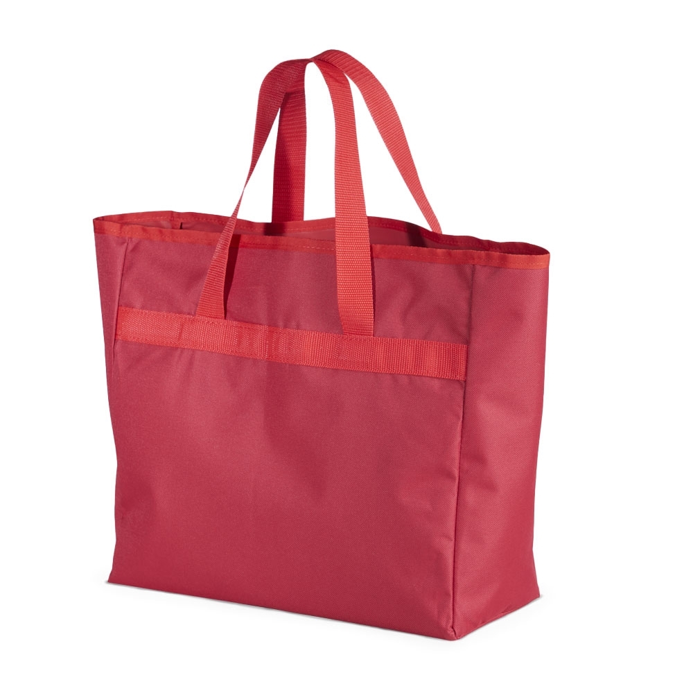 Sacola em nylon personalizada com a logo da empresa, na cor vermelho
