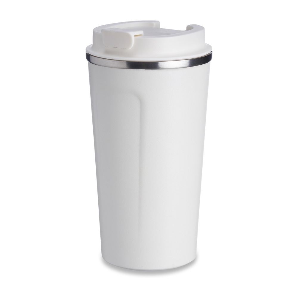 Copo térmico 500 ml de inox para café personalizado com a logo da empresa, na cor branco / inox