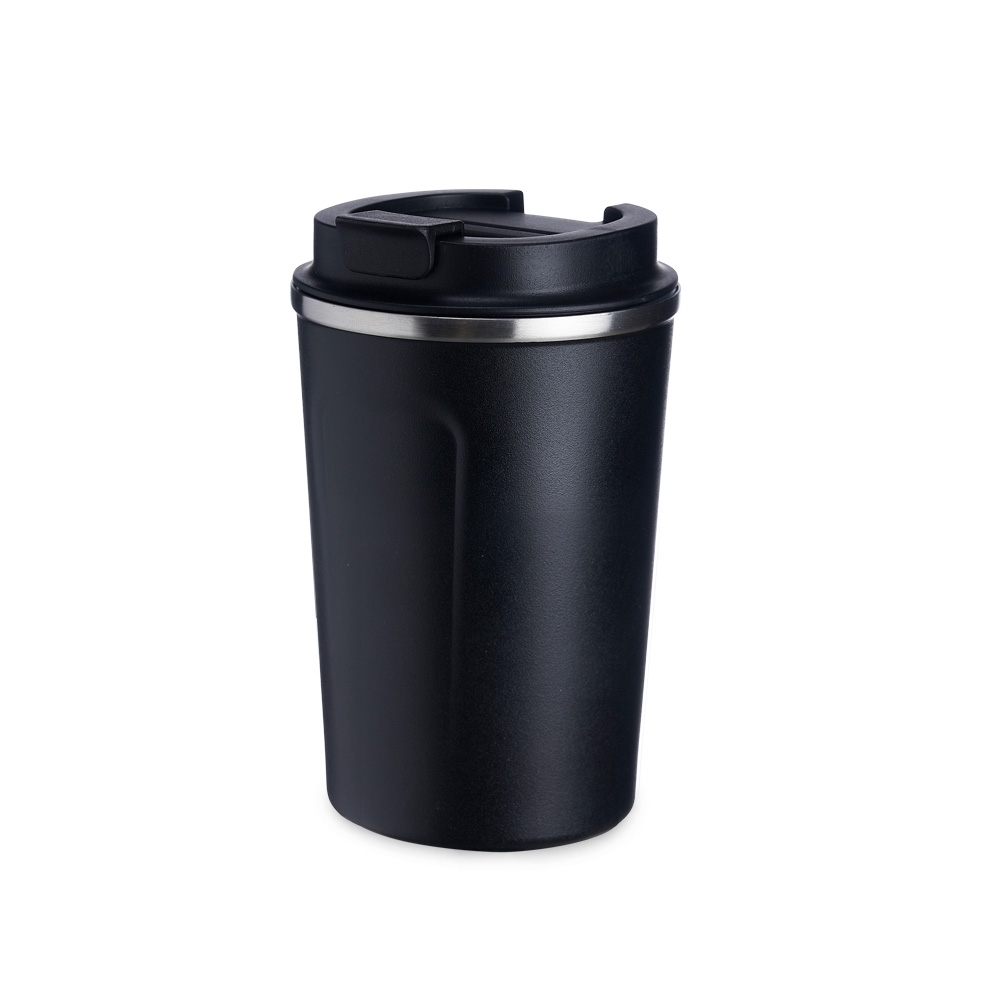 Copo térmico 350 ml de inox para café na cor Preto, personalizado com a logo da empresa