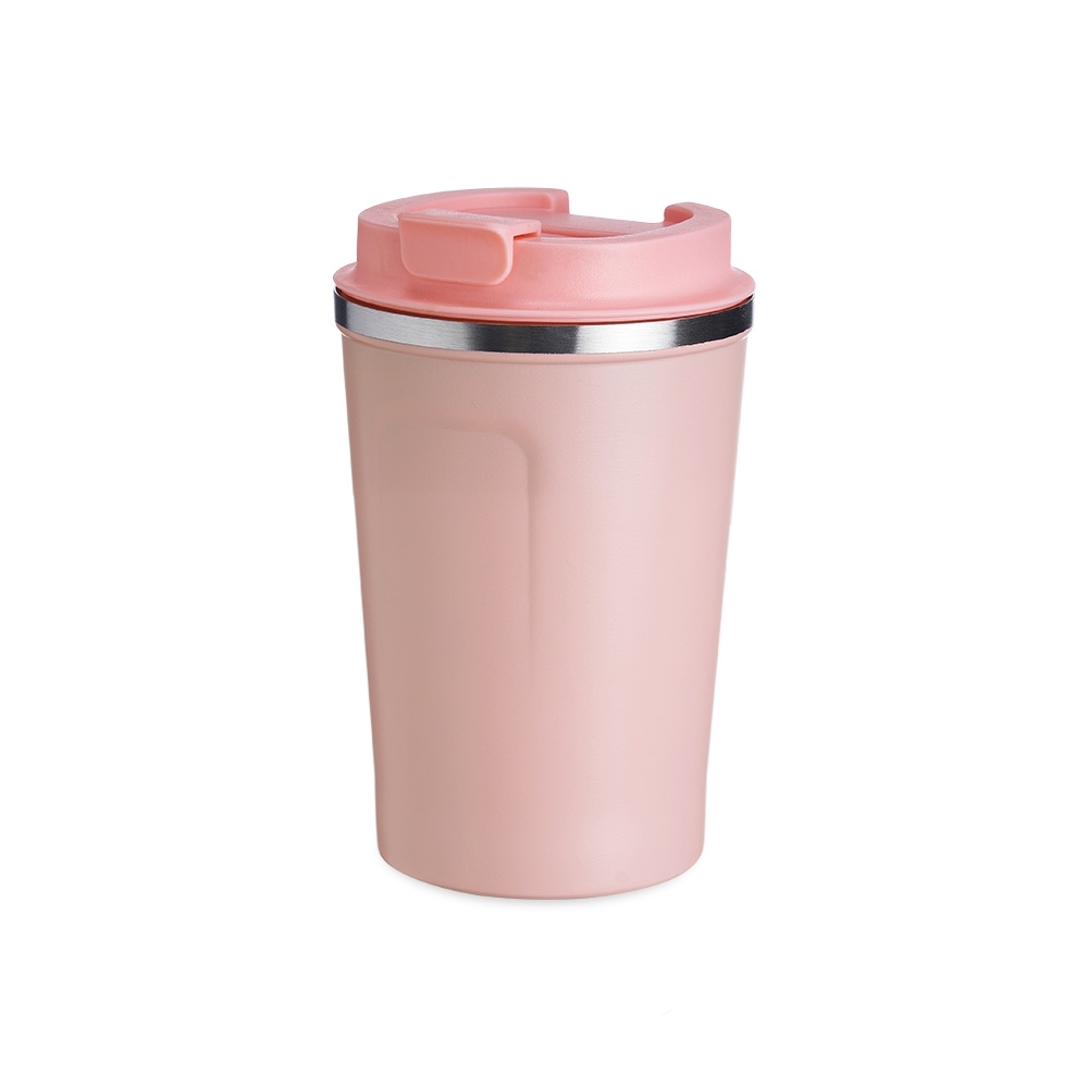 Copo térmico 350 ml de inox para café personalizado com a logo da empresa, na cor rosa / inox