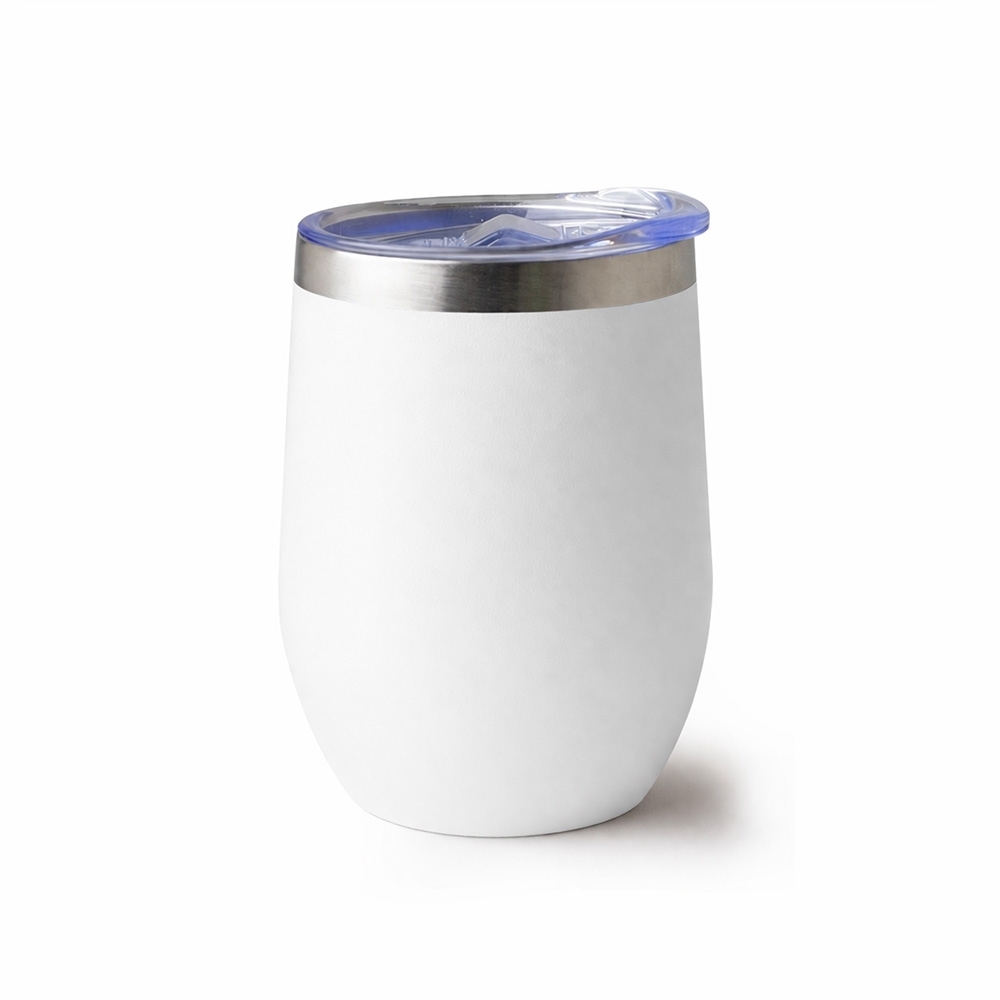 Copo térmico inox 320 ml fosco com tampa e trava personalizado com a logo da empresa, na cor branco
