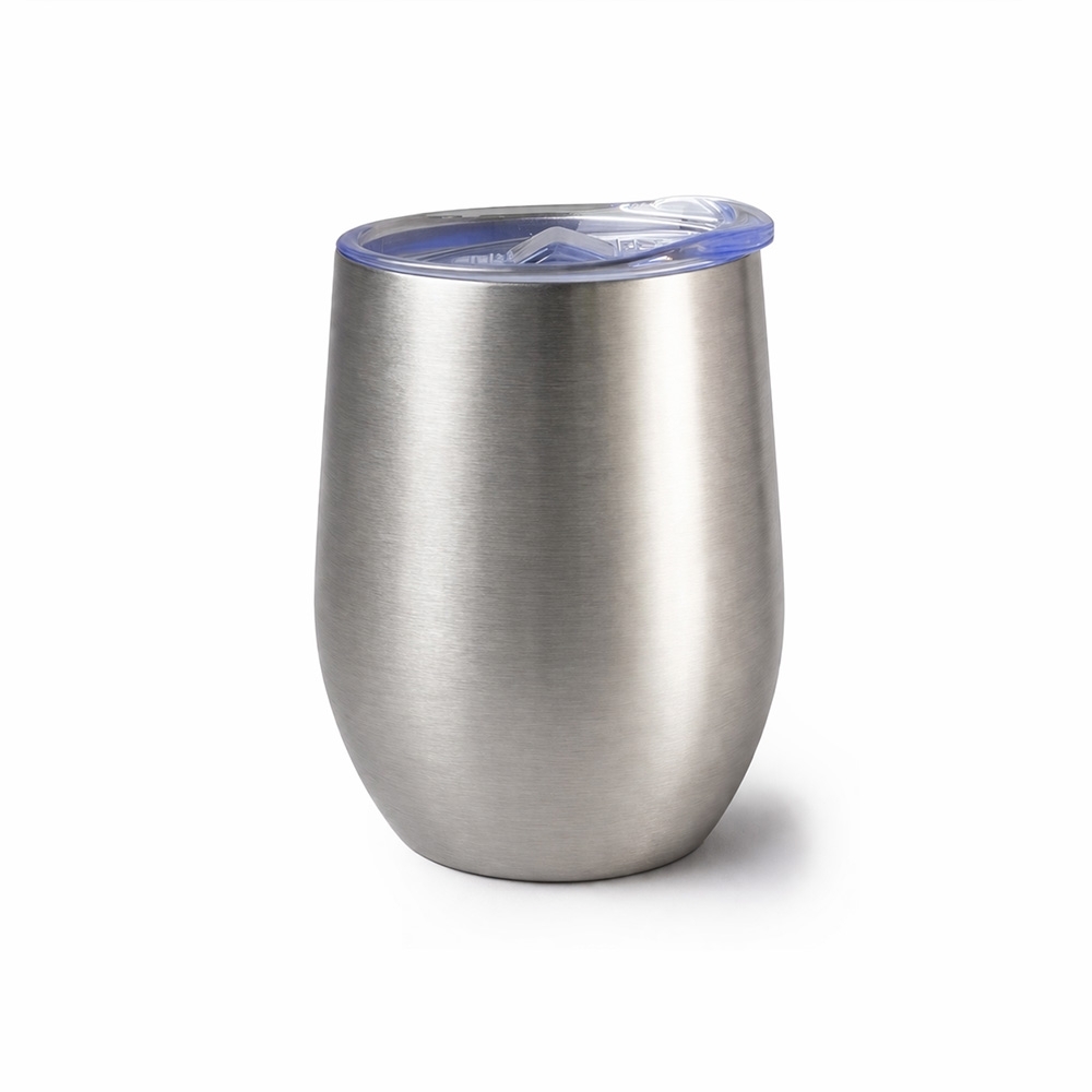 Copo térmico inox 320 ml fosco com tampa e trava personalizado com a logo da empresa, na cor inox