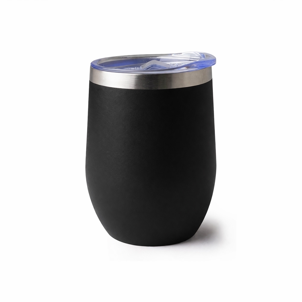 Copo térmico inox 320 ml fosco com tampa e trava na cor Preto / Inox, personalizado com a logo da empresa