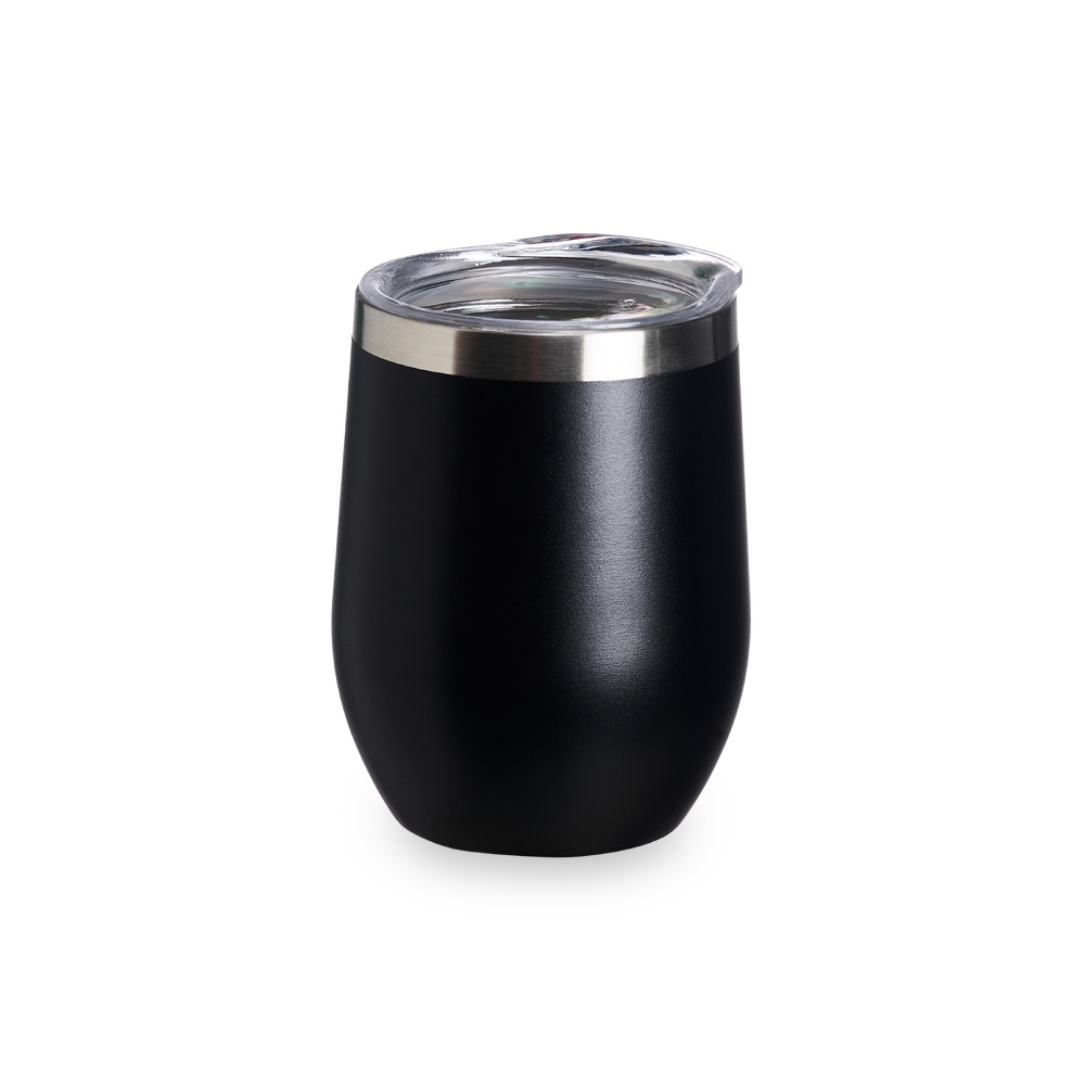 Copo térmico inox 320 ml brilhante com tampa de bocal na cor Preto / Inox, personalizado com a logo da empresa