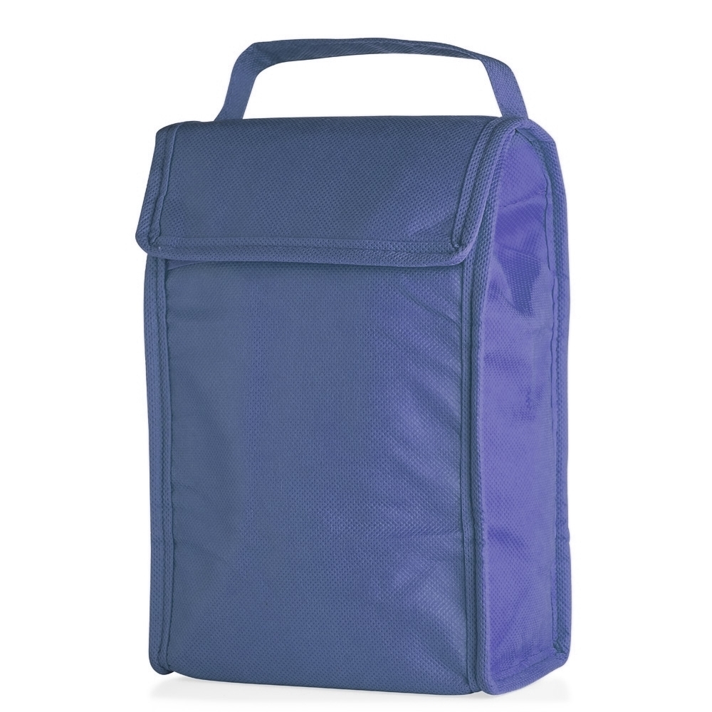 Bolsa térmica dobrável 3 litros de TNT personalizada com a logo da empresa, na cor azul
