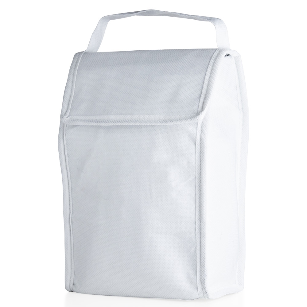 Bolsa térmica dobrável 3 litros de TNT personalizada com a logo da empresa, na cor branco