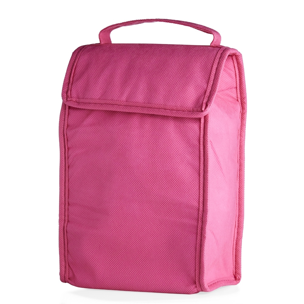 Bolsa térmica dobrável 3 litros de TNT personalizada com a logo da empresa, na cor rosa escuro