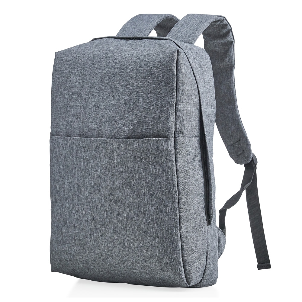 Mochila de poliéster com bloqueador RFID para notebook e divisórias na cor Cinza, personalizada com a logo da empresa