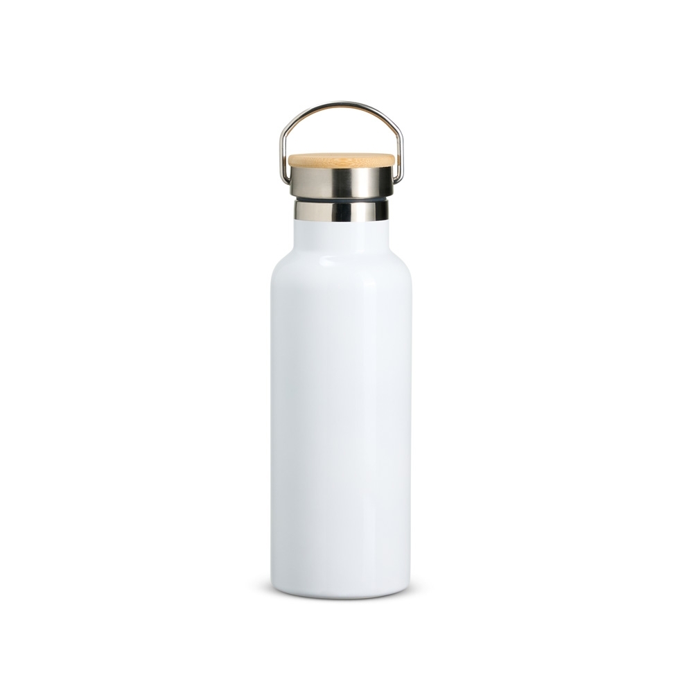 Garrafa térmica inox 500 ml com tampa de inox e alça personalizada com a logo da empresa