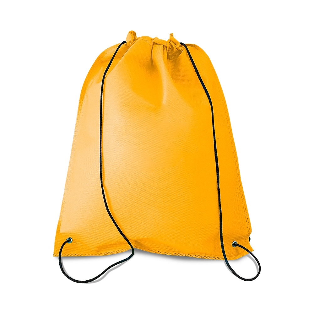 Sacochila TNT (37,5 x 32 cm) personalizada com a logo da empresa, na cor amarelo / preto