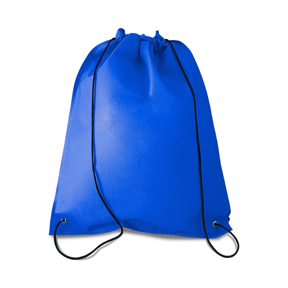 Sacochila TNT (37,5 x 32 cm) personalizada com a logo da empresa, na cor azul claro / preto