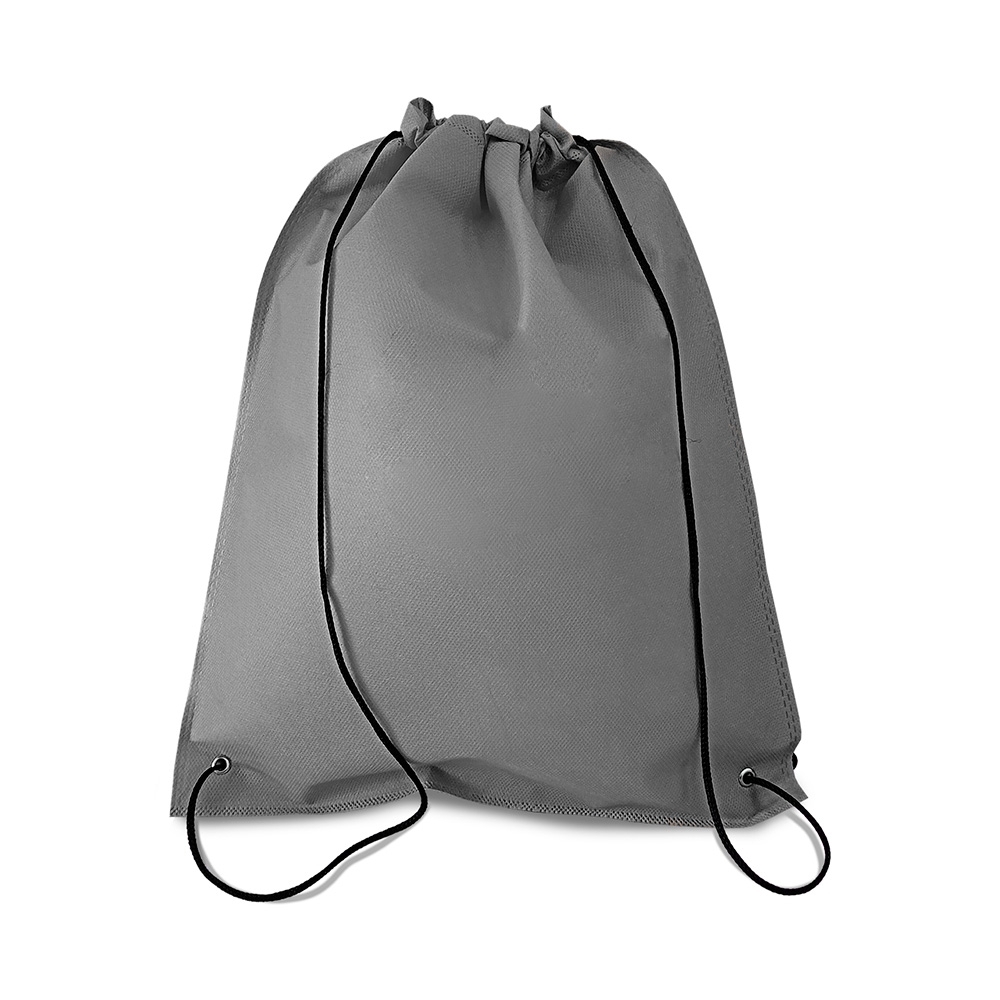 Sacochila TNT (37,5 x 32 cm) personalizada com a logo da empresa, na cor cinza
