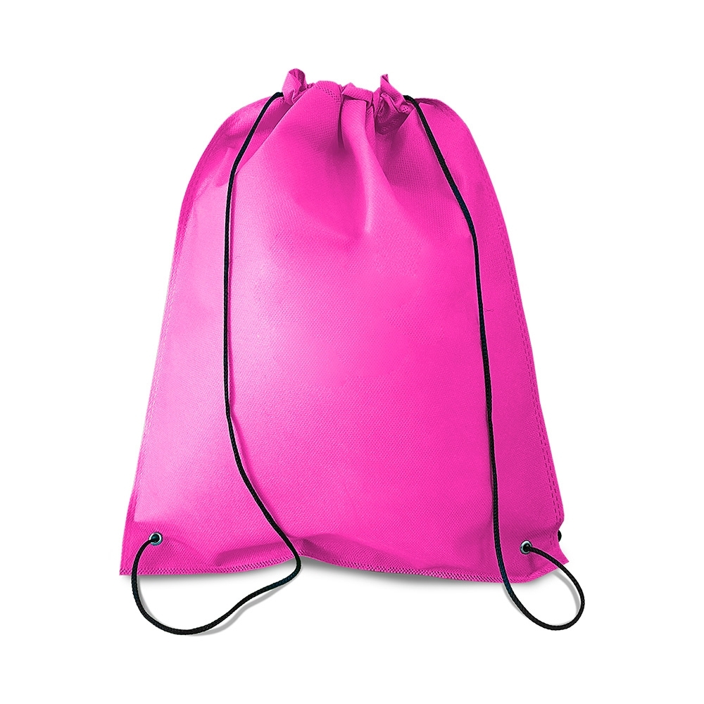 Sacochila TNT (37,5 x 32 cm) personalizada com a logo da empresa, na cor rosa escuro