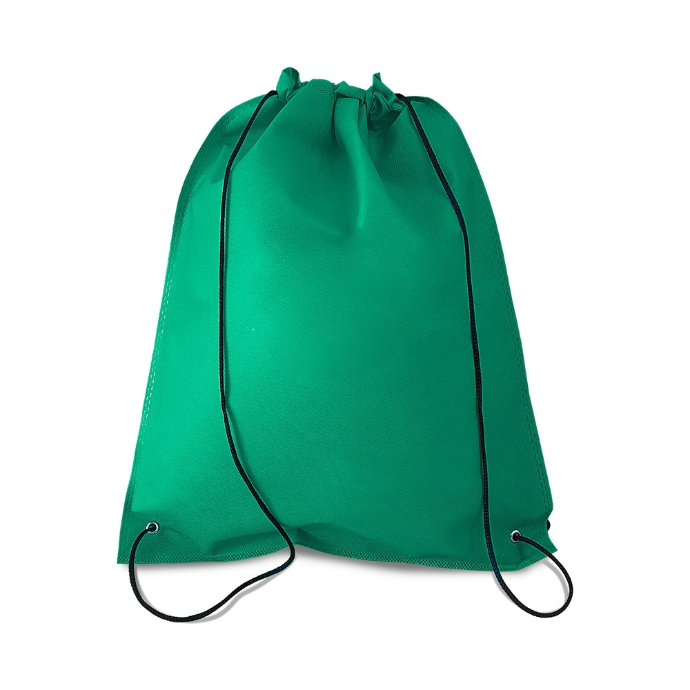 Sacochila TNT (37,5 x 32 cm) personalizada com a logo da empresa, na cor verde / preto