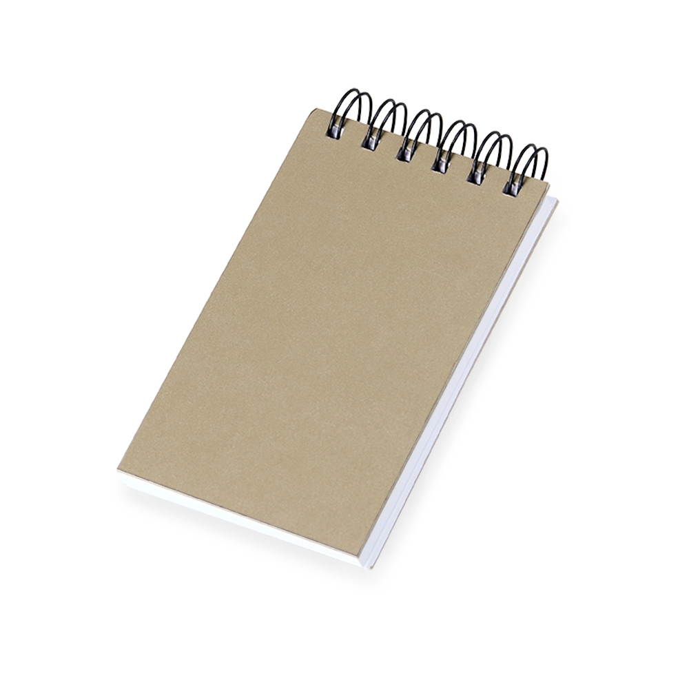 Bloco de anotações em kraft com espiral e 100 folhas personalizado com a logo da empresa, na cor kraft