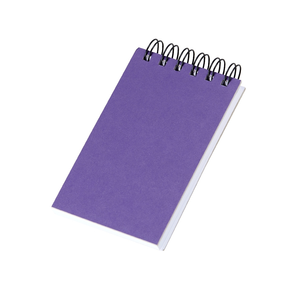 Bloco de anotações em kraft com espiral e 100 folhas personalizado com a logo da empresa, na cor roxo
