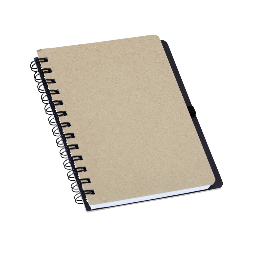 Caderneta em kraft com porta caneta e espiral na cor Kraft, personalizada com a logo da empresa