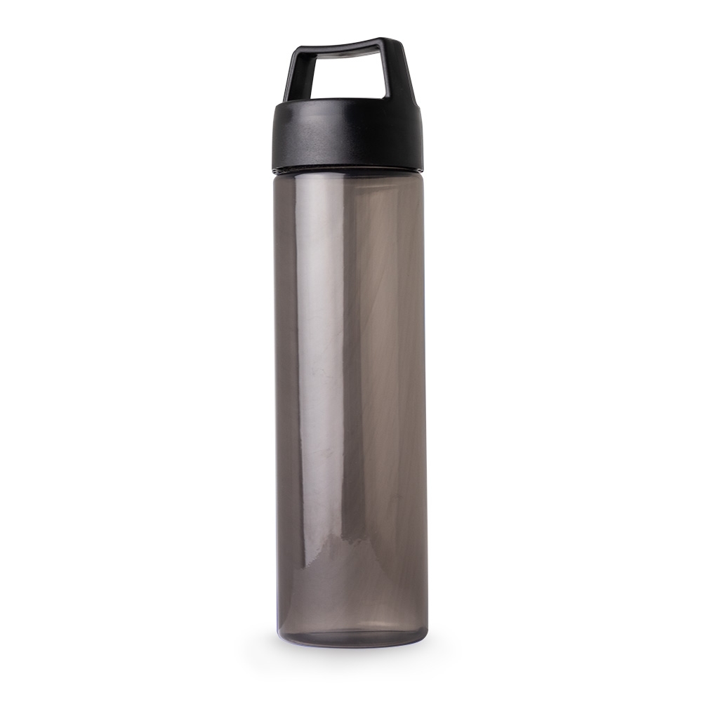 Garrafa plástica 700 ml de PVC com alça rígida na tampa na cor Fumê, personalizada com a logo da empresa