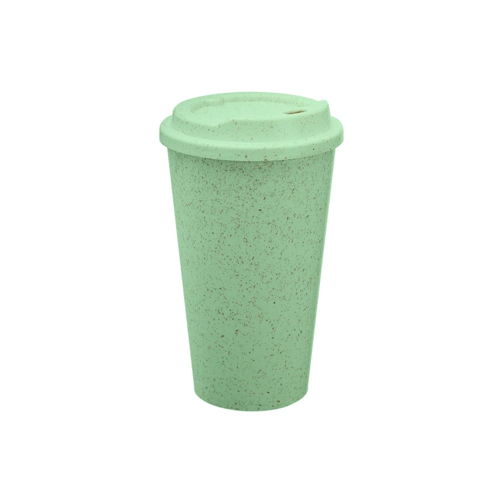 Copo de fibra de arroz 550 ml com tampa rosqueável personalizado com a logo da empresa, na cor verde