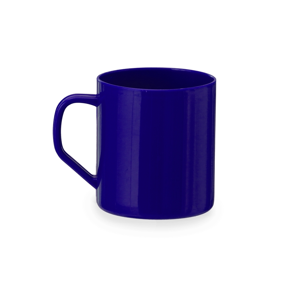 Caneca plástica 400 ml personalizada com a logo da empresa, na cor azul