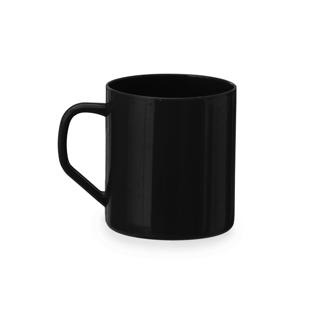 Caneca plástica 400 ml na cor Preto, personalizada com a logo da empresa