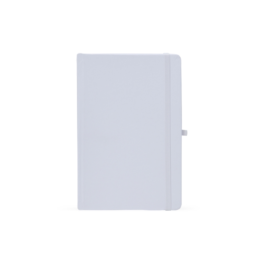 Caderneta pautada com porta caneta e 80 folhas na cor Branco, personalizada com a logo da empresa