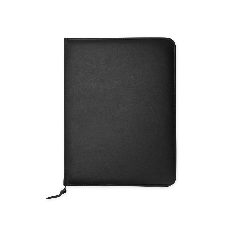 Pasta convenção de couro sintético com porta celular e divisórias na cor Preto, personalizada com a logo da empresa